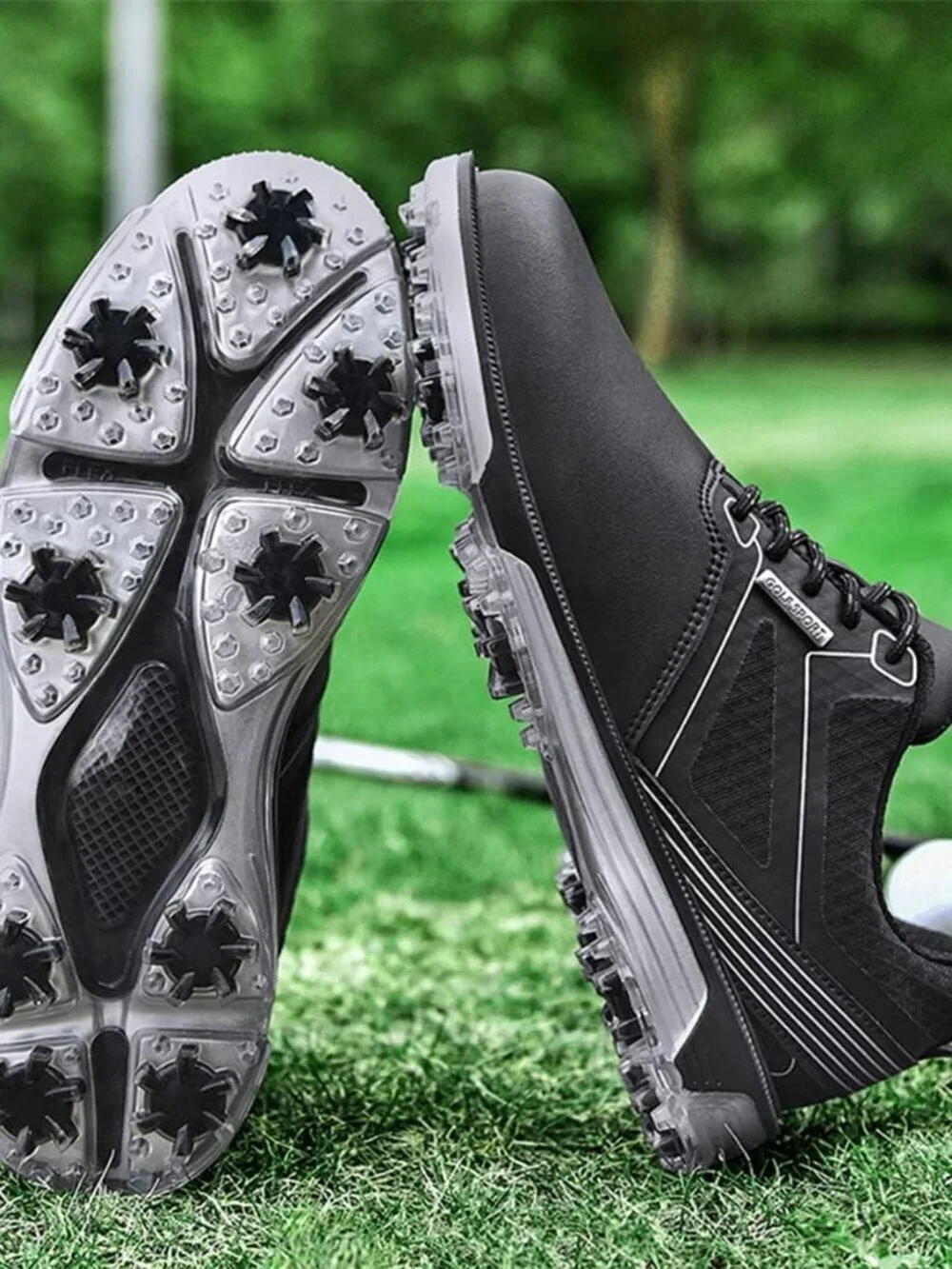 Men's Black Golf Shoes Fixed Nail Less Sole Waterproof Lightweight No-slip